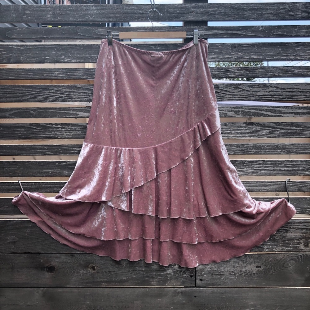 XL Y2K Fairycore Pink Velvet Pixie Skirt Whimsigoth Bohemian Joseph Ribkoff 16 - Picture 5 of 11